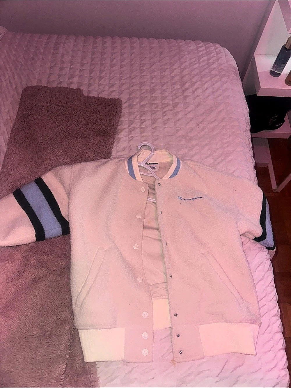 Champion Color Block Varsity Jacket Pink Small